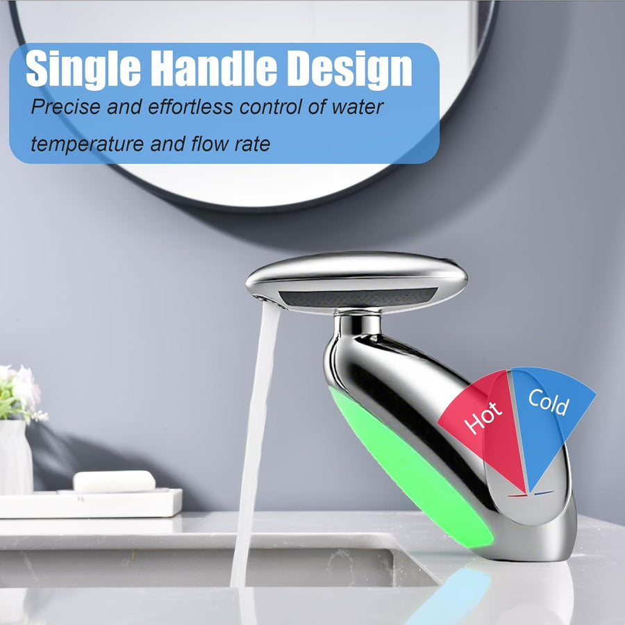 Baterie Chiuveta Baie Premium, 4 Tipuri de Jet, Cap Retractabil, Iluminare LED, Control Inteligent al Apei, Cartus Ceramic