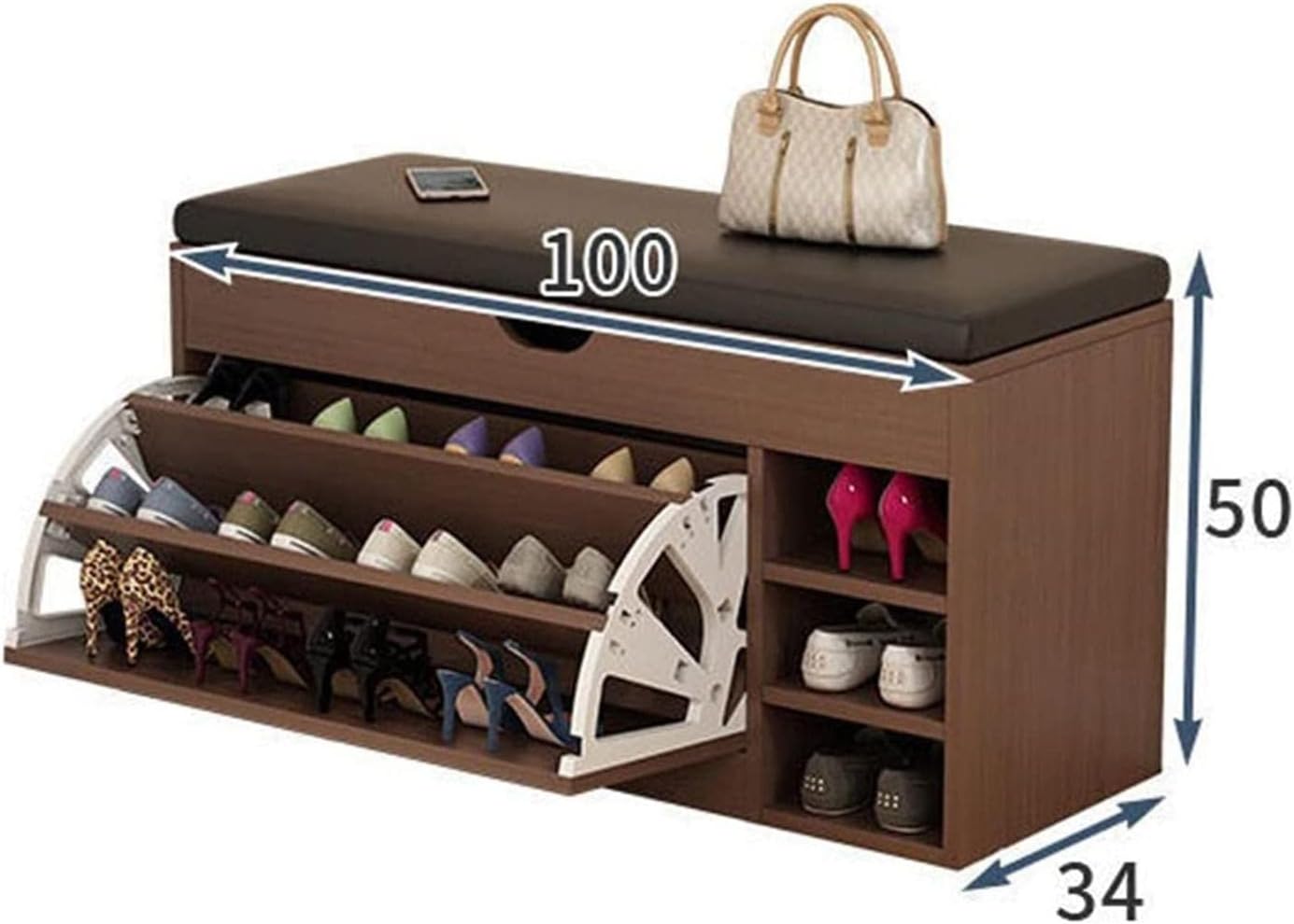 Dulap pentru pantofi tip bancheta, Alb/Maro