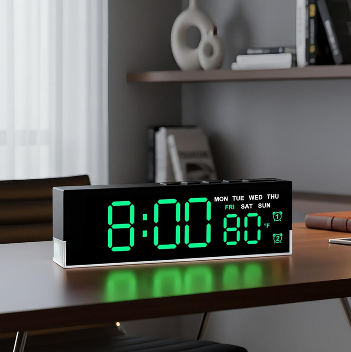 Ceas digital LED Full Screen Display cu alarma duala, temperatura, data si lumina ambientala – design ultra-slim