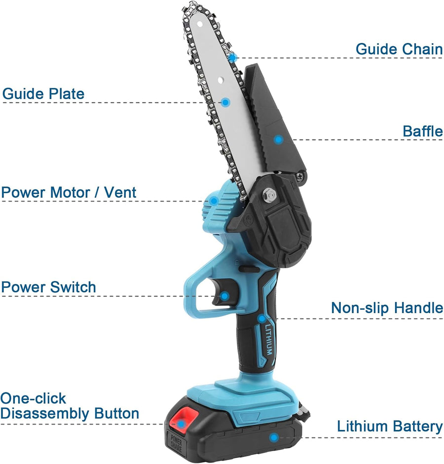 Mini Fierastrau Electric 24V cu Lant 6 inch si 2 Acumulatori 2000 mAh