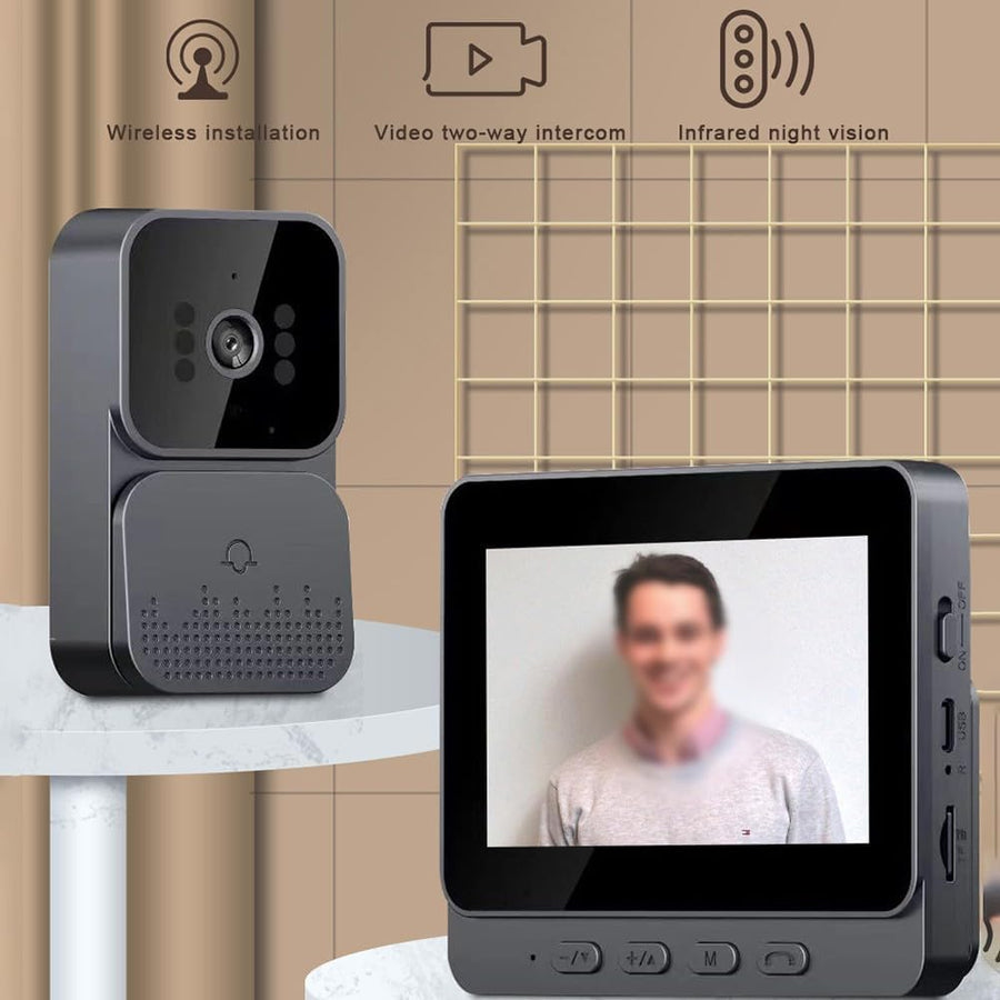 Sonerie video inteligenta Wireless, Ecran IPS 4.3 inch, Night Vision, Senzor IR, Interfon Video HD, 8MP, comunicare bidirectionala, unghi de vizualizare 170°, baterii incorporate, Negru