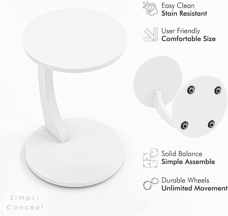 Masuta de cafea rotunda cu roti, din PAL melaminat – 38 cm diametru, 56 cm inaltime