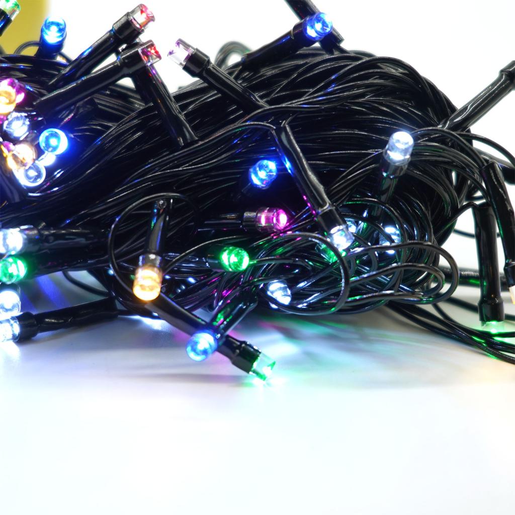 Instalatie de craciun muzicala, fir verde, tip sir, 100 led, lungime 10m, interior/exterior, interconectabila, alimentare la priza, multicolor