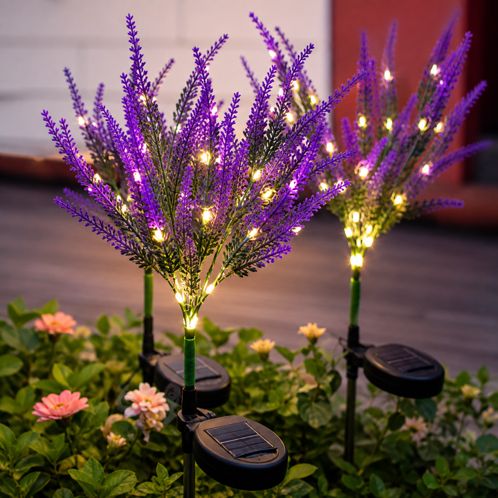 Set 2x Lampa Solara de Gradina Tip Lavanda LED Alb Cald IP65 Rezistenta Apa - detaliu produs