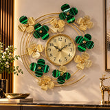 Ceas de Perete Decorativ Premium Floral, Design Auriu cu Verde, Fier, Mecanism Quartz, 60 cm - detaliu produs