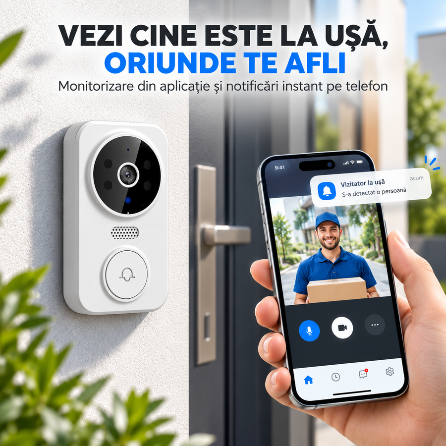 Sonerie interfon wireless inteligenta, camera HD, vedere de noapte - detaliu produs