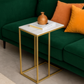 RESIGILAT - Masuta laterala cu blat tip C, marmura lucios si picioare aurii, design modern 45 x 30 x 54 cm