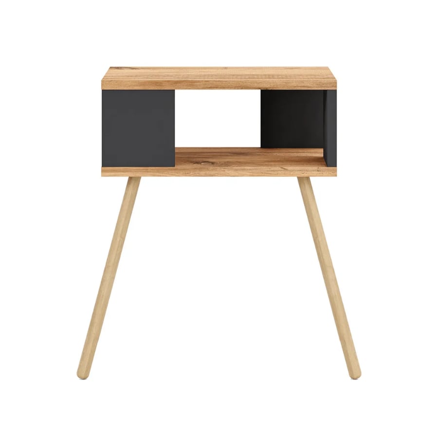 Noptiera cu picioare din lemn si raft deschis, 44 x 29 x 18 cm, stil scandinav modern