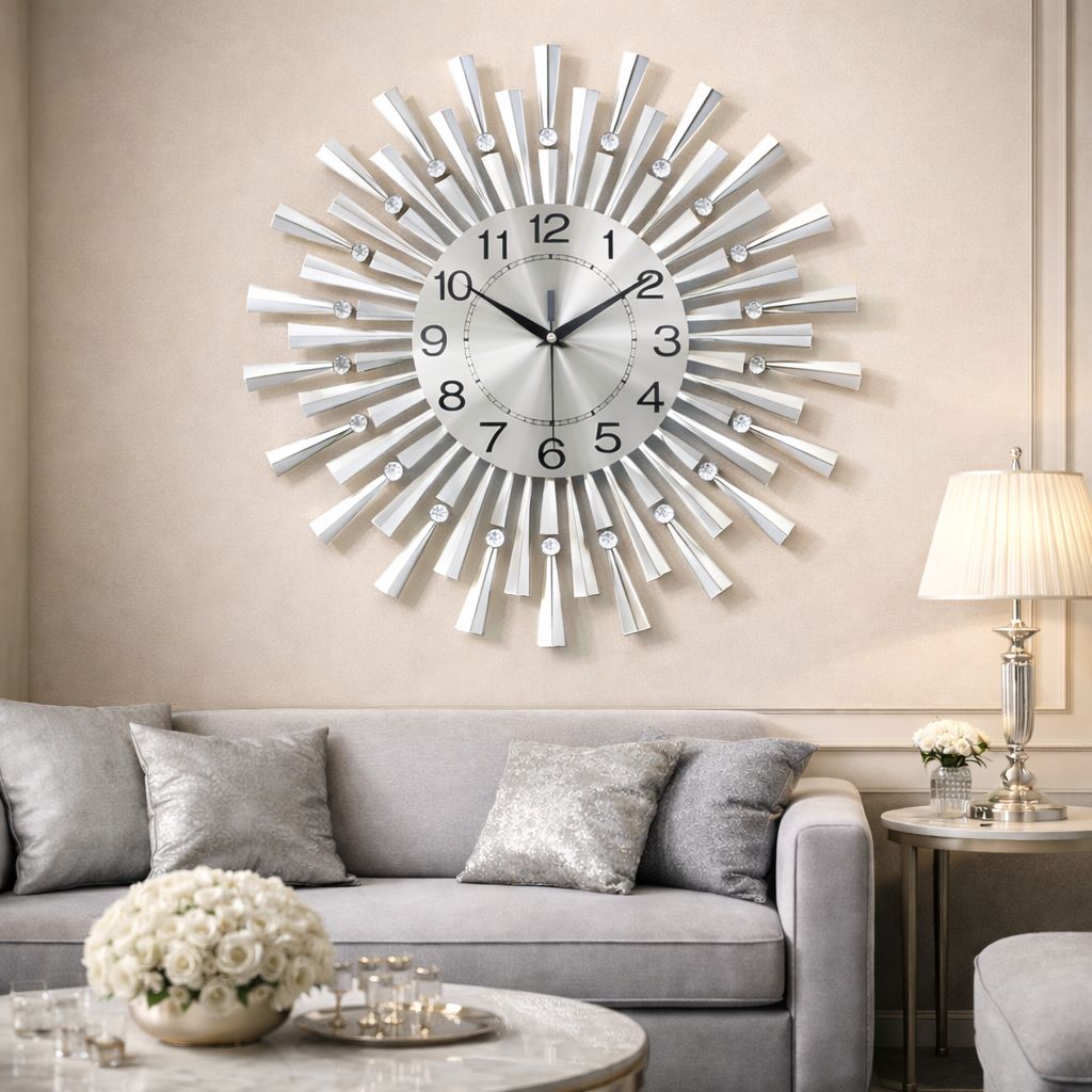 RESIGILAT - Ceas de perete modern, mare, pentru living, 60 cm, silentios, metalic, negru, cu mecanism quartz