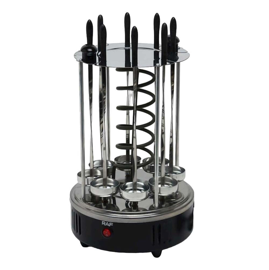 Gratar si rotisor electric multifunctional, RAF R8628, 1500 W, pentru 11 frigarui, din otel, negru-argintiu