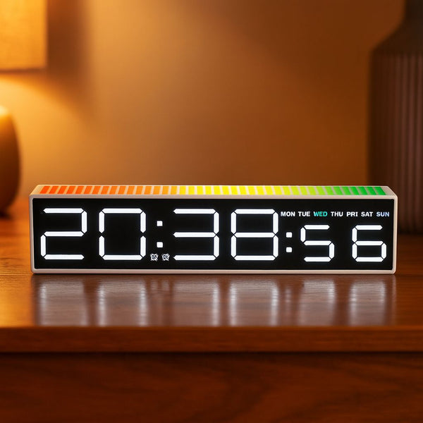 Ceas Electronic LED cu 2 Moduri de Afișare 9 Culori  si Functie Pickup Reactiva la Sunet