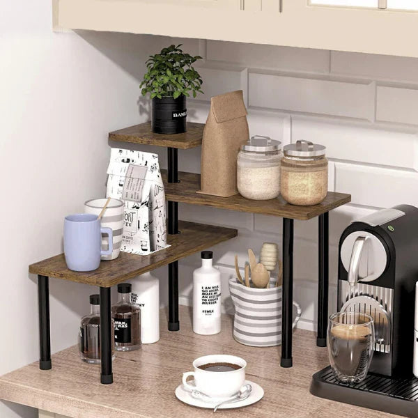 Etajera cu 3 polite din MDF, 5 picioare din metal, rotativ 180°, 66 x 17.5 x 38 cm