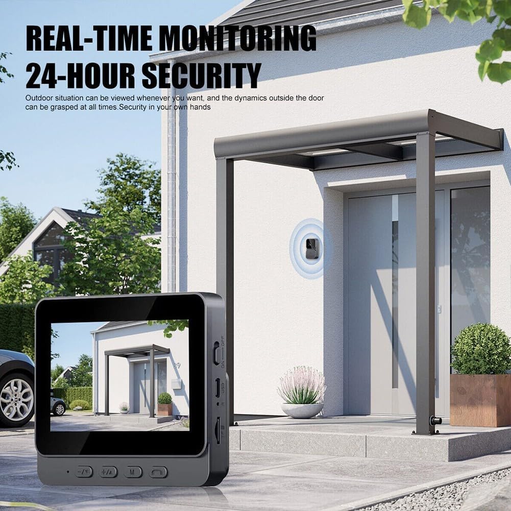 Sonerie video inteligenta Wireless, Ecran IPS 4.3 inch, Night Vision, Senzor IR, Interfon Video HD, 8MP, comunicare bidirectionala, unghi de vizualizare 170°, baterii incorporate, Negru