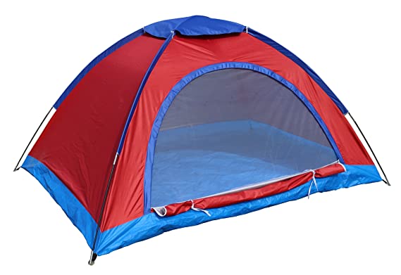 Cort camping 2-6 persoane cu plasa pentru insecte rosu/albastru
