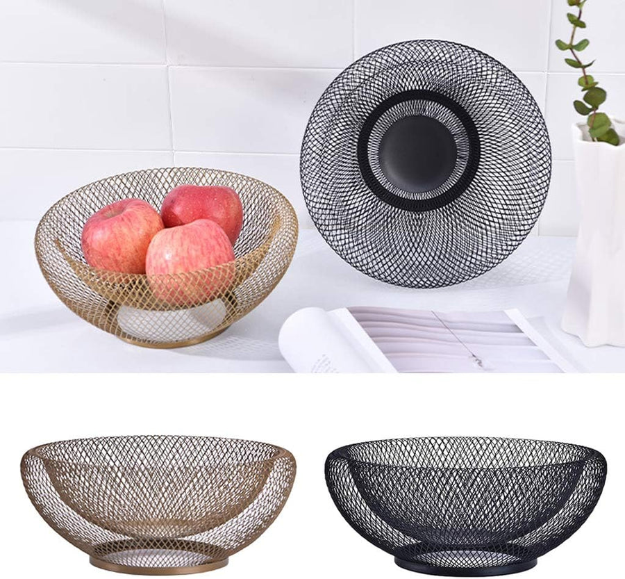Cos de fructe decorativ, rotund, metalic, 25,5 x 13 cm, negru