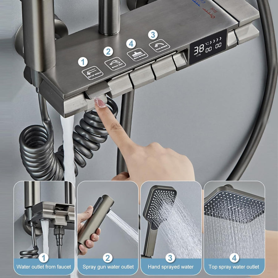 Sistem coloana de dus multifunctional cu afișaj digital, efect de ploaie, taste piano