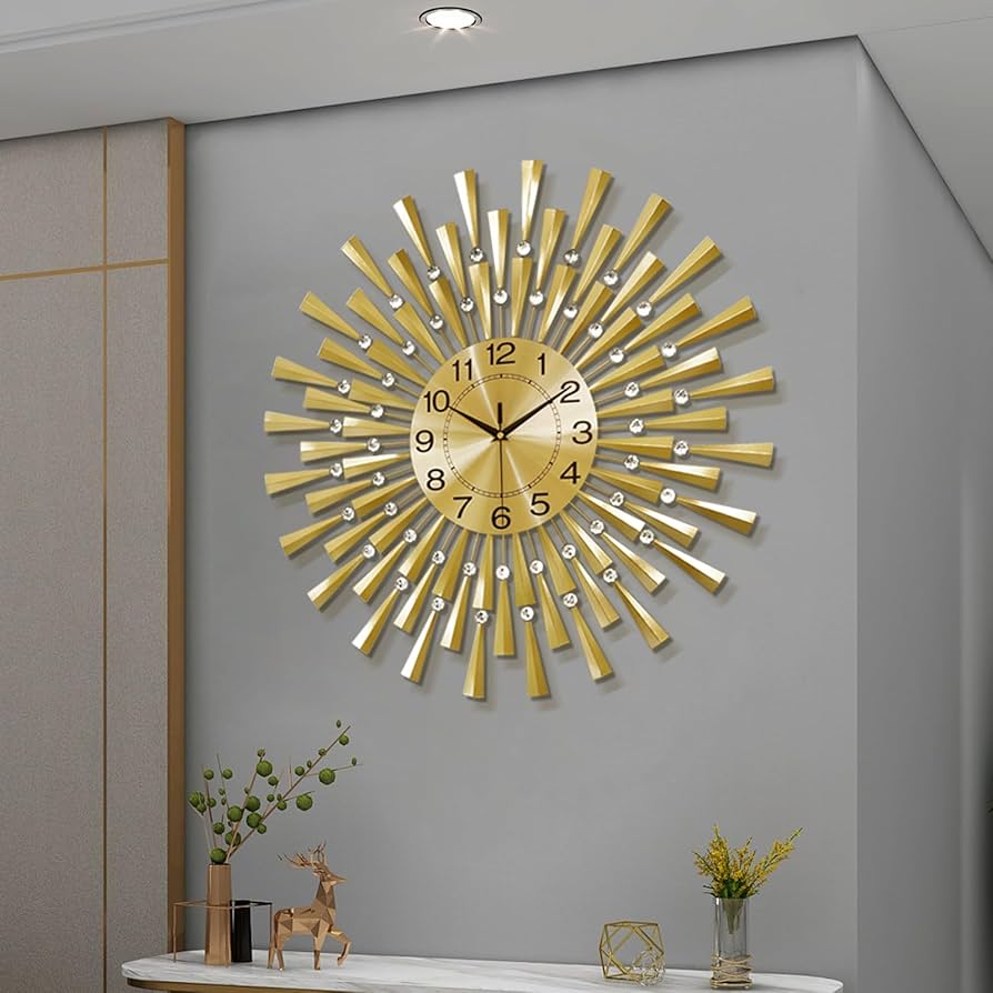 Ceas de perete modern, mare, pentru living, 60 cm, silentios, metalic, negru, cu mecanism quartz