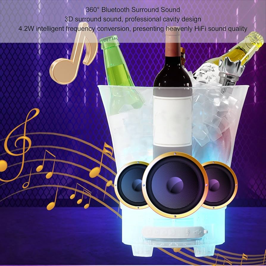 Frapiera gheata 7L cu iluminare LED si boxa wireless reincarcabila