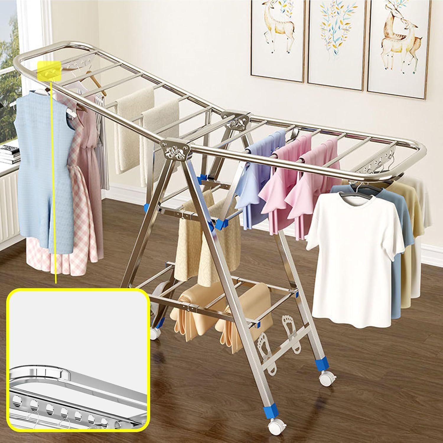 Uscator rufe pliabil metalic premium 150x90x46 cm – suport haine, dublu nivel, economisitor de spatiu