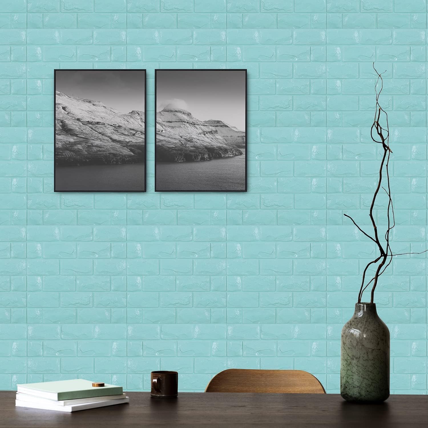 Tapet 3D caramida Turcoaz auto-adeziv pentru interior, 70 x 77 cm