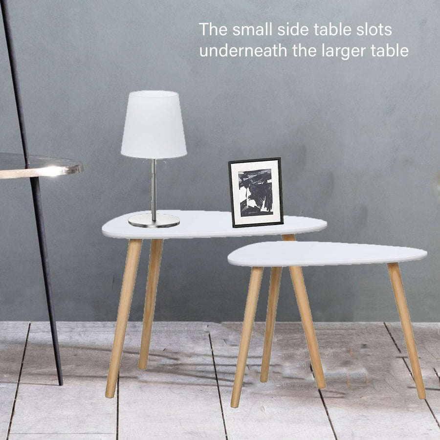 Set 2 masute de cafea stil nordic, design modern, MDF si lemn , alb si natural