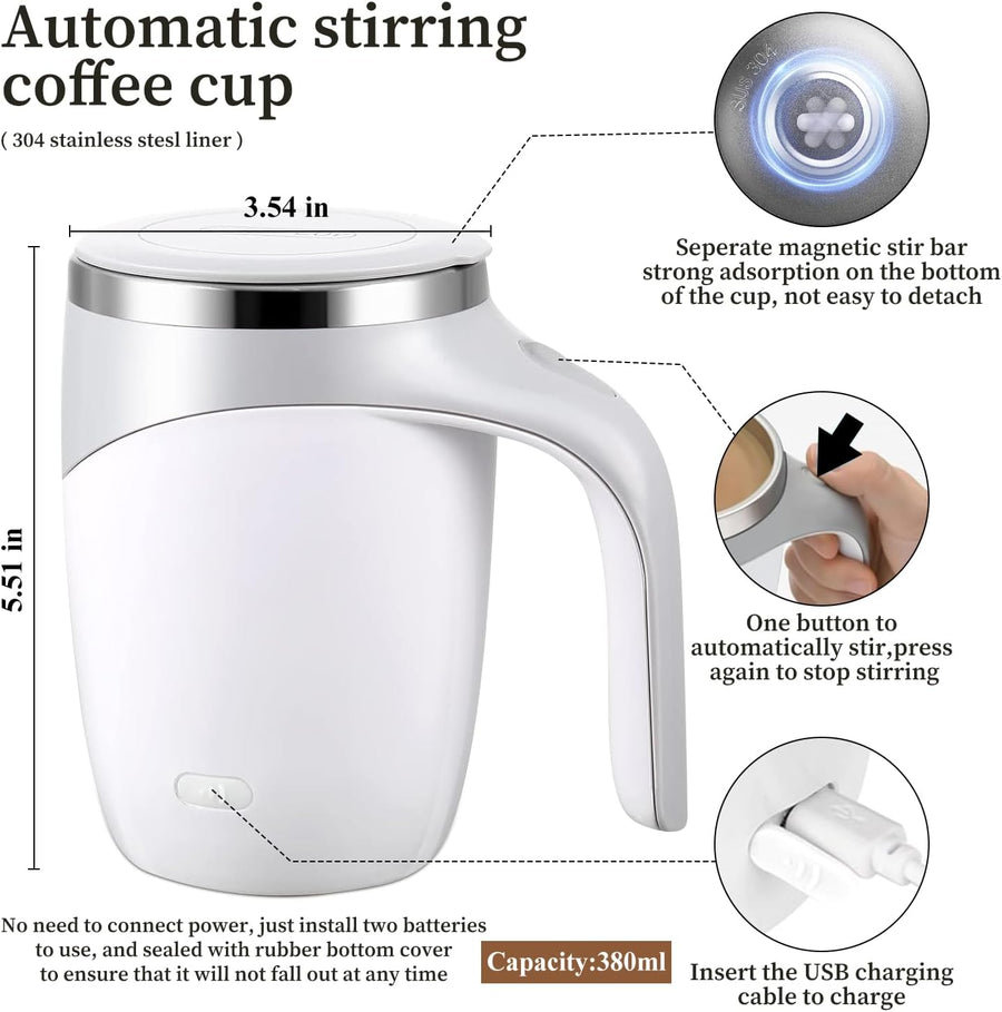 Cana inteligenta tip termos cu amestecare automata, 380 ml, ideala pentru cafea, ceai, ciocolata calda, lapte, shake proteic