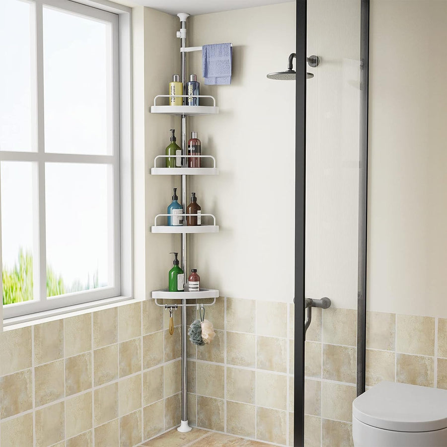 Etajera colt pentru baie si dus, 4 sau 5 rafturi, inaltime reglabila 320 cm, montare pe colt