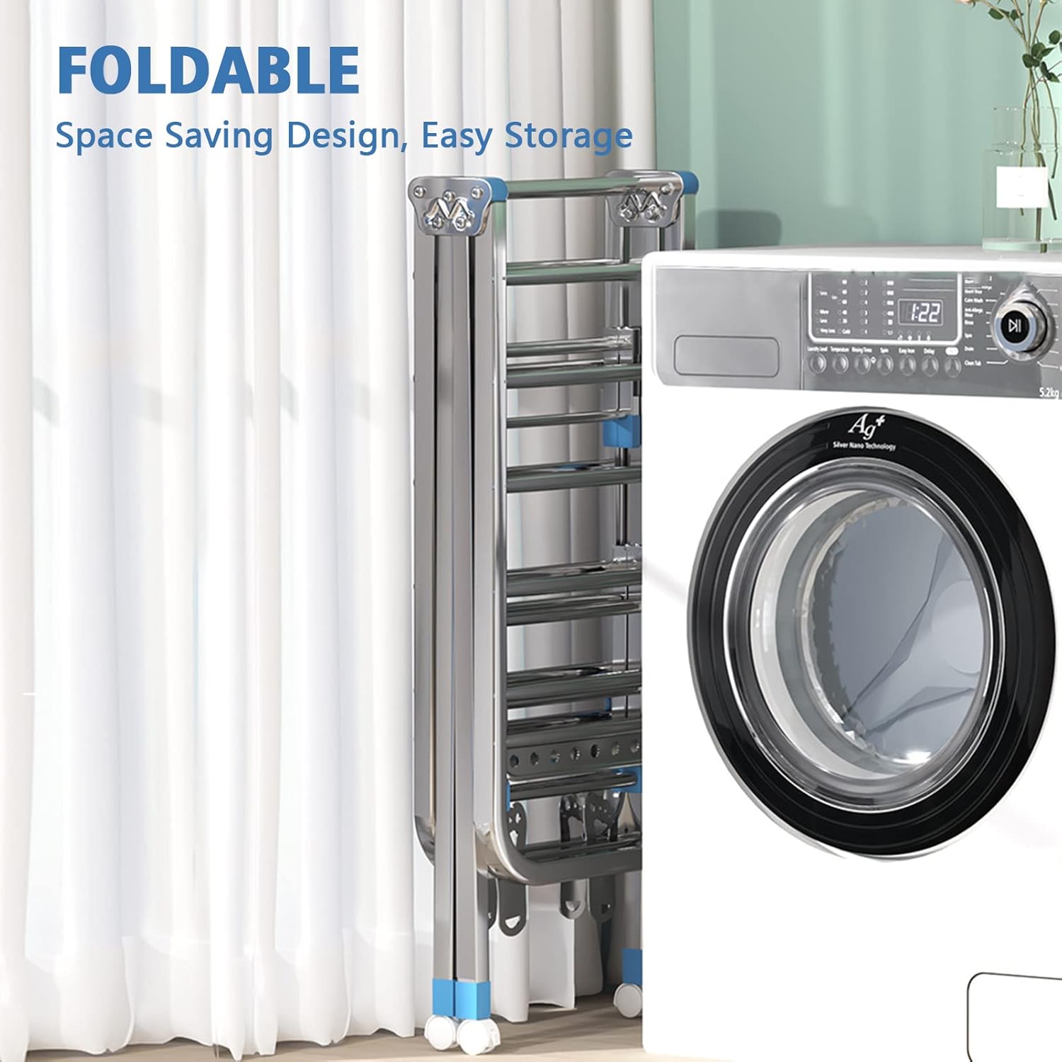 Uscator rufe pliabil metalic premium 150x90x46 cm – suport haine, dublu nivel, economisitor de spatiu