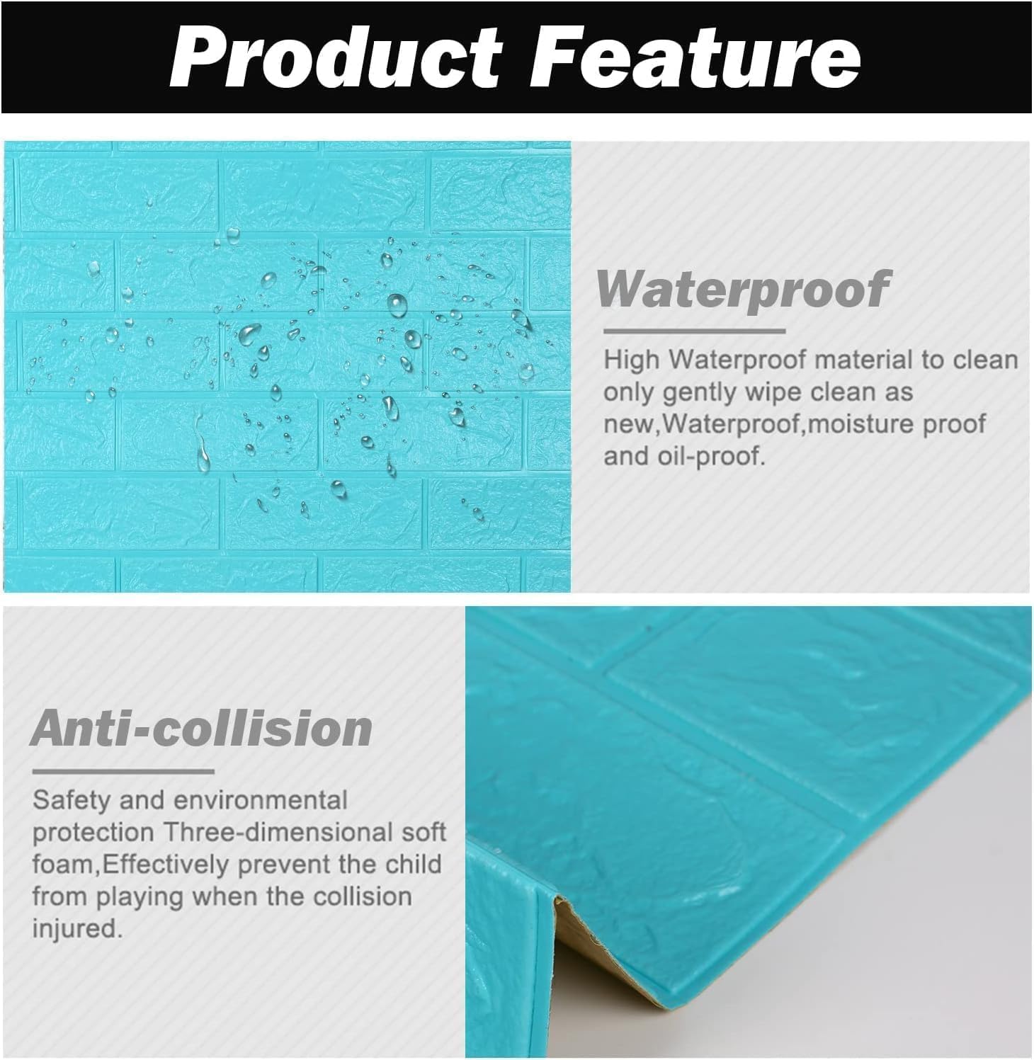 Tapet 3D caramida Turcoaz auto-adeziv pentru interior, 70 x 77 cm