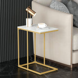 RESIGILAT - Masuta laterala cu blat tip C, marmura lucios si picioare aurii, design modern 45 x 30 x 54 cm