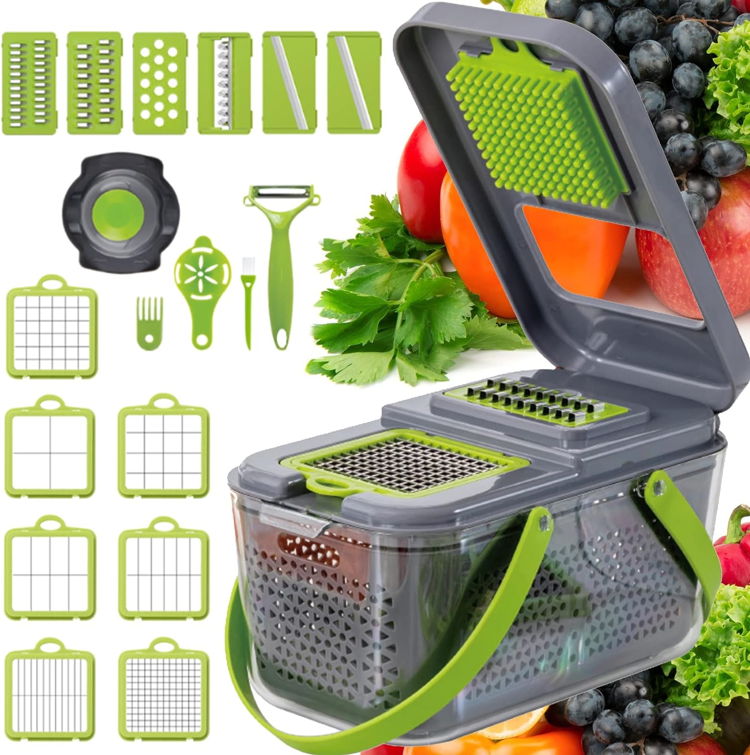 RESIGILAT - Razatoare multifunctionala pentru fructe si legume, 22 piese, lame din otel inoxidabil
