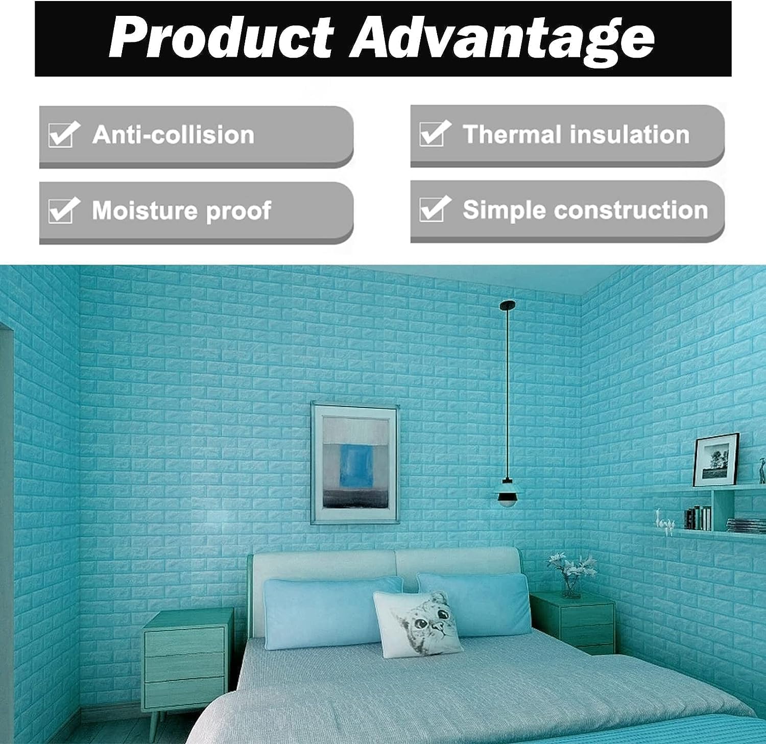 Tapet 3D caramida Turcoaz auto-adeziv pentru interior, 70 x 77 cm