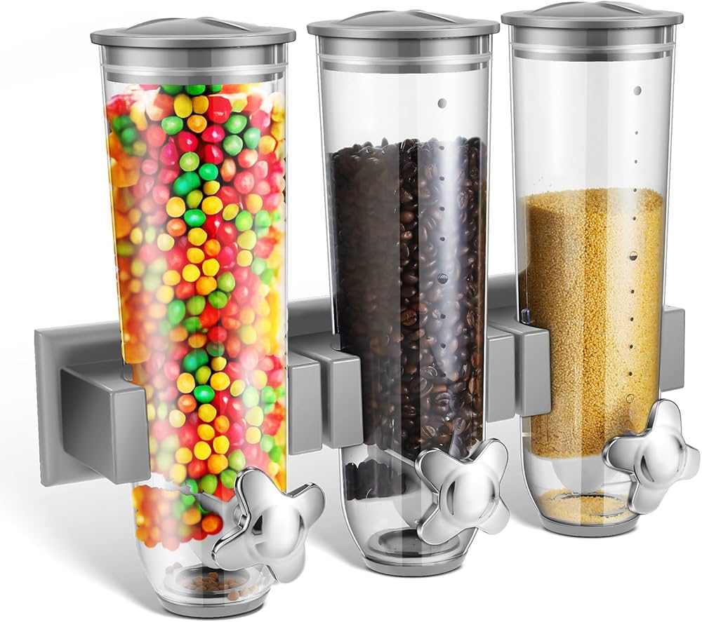 Dozator cu 3 recipiente, pentru cereale, 50x11x31cm, alb