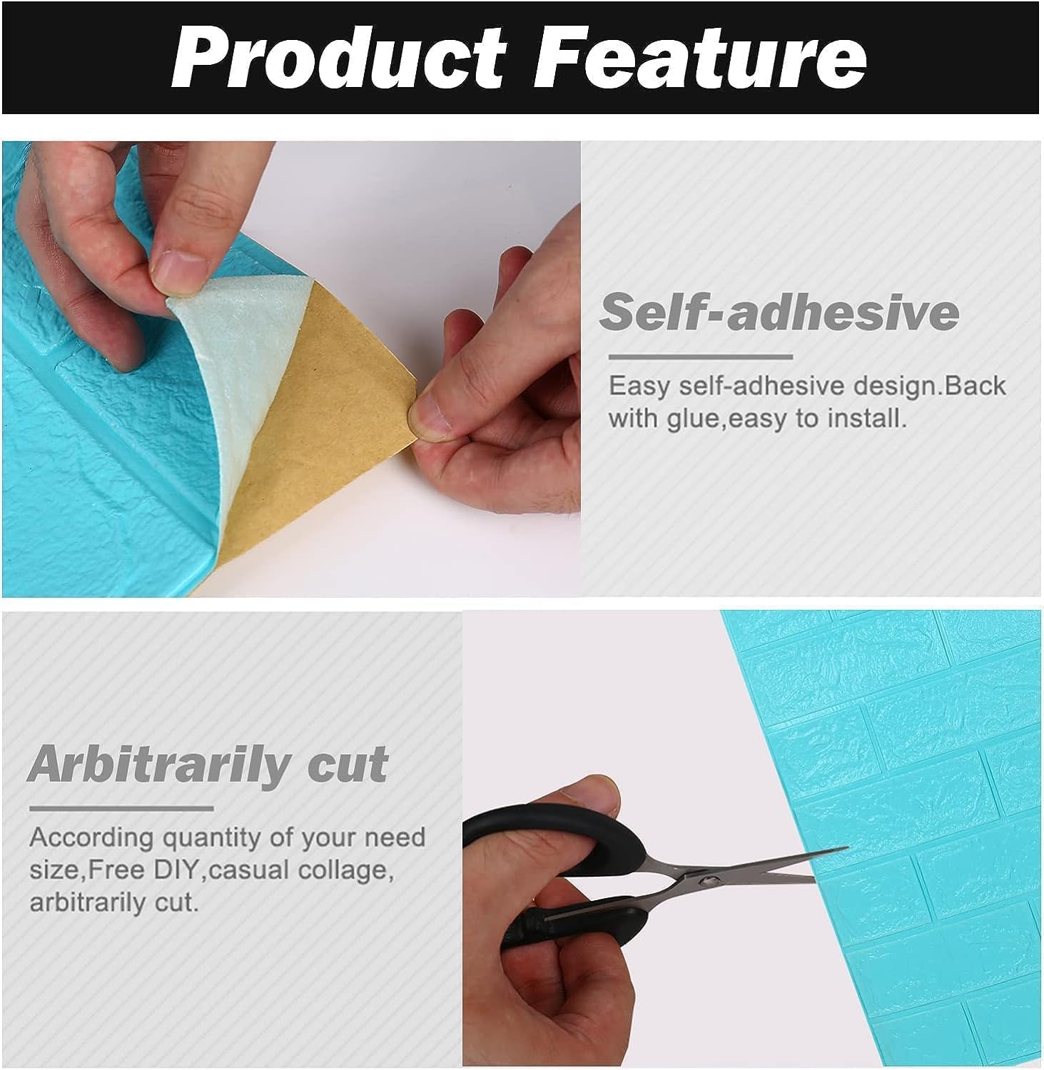 Tapet 3D caramida Turcoaz auto-adeziv pentru interior, 70 x 77 cm