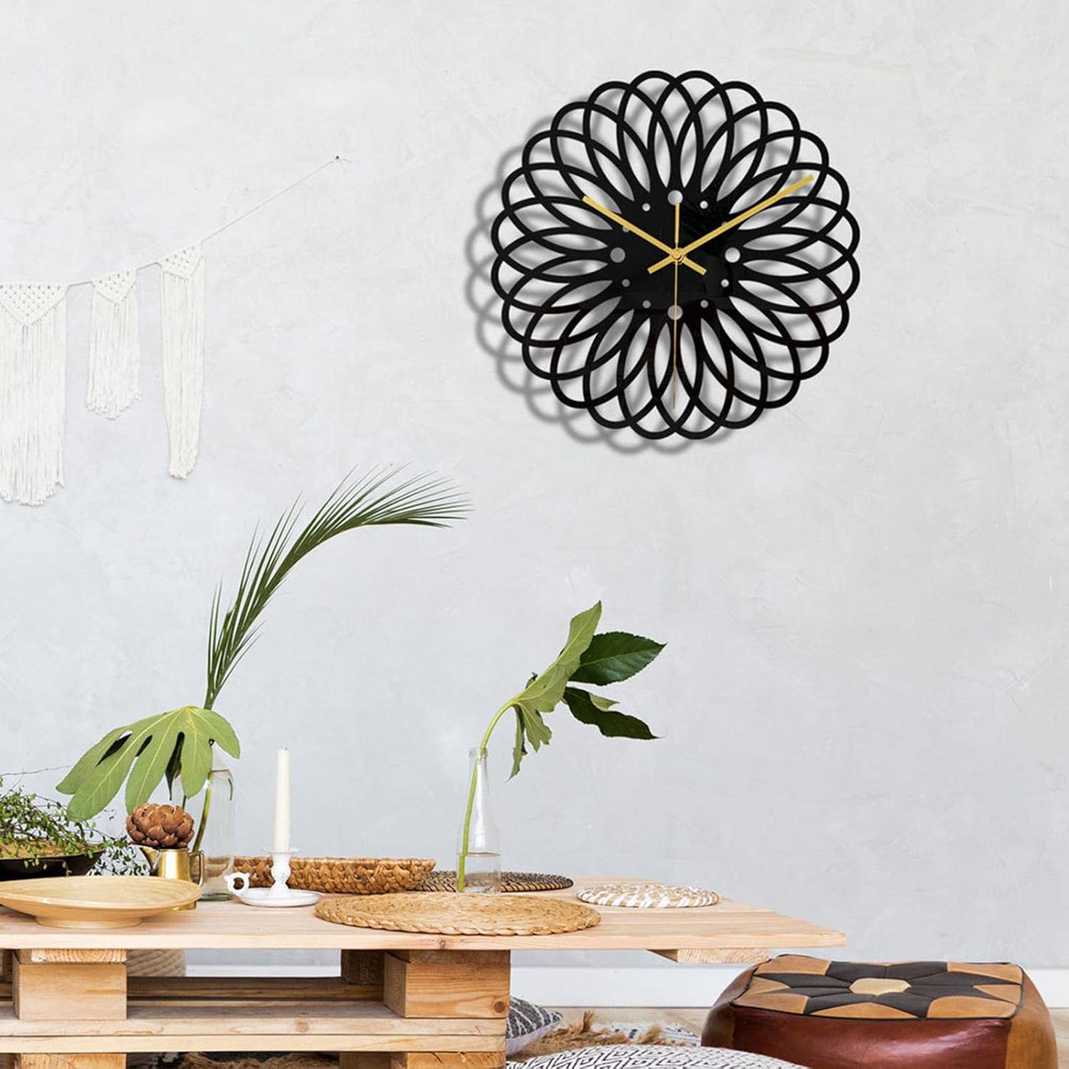 Ceas de perete  30 cm design geometric 3D modern silentios culoare neagra