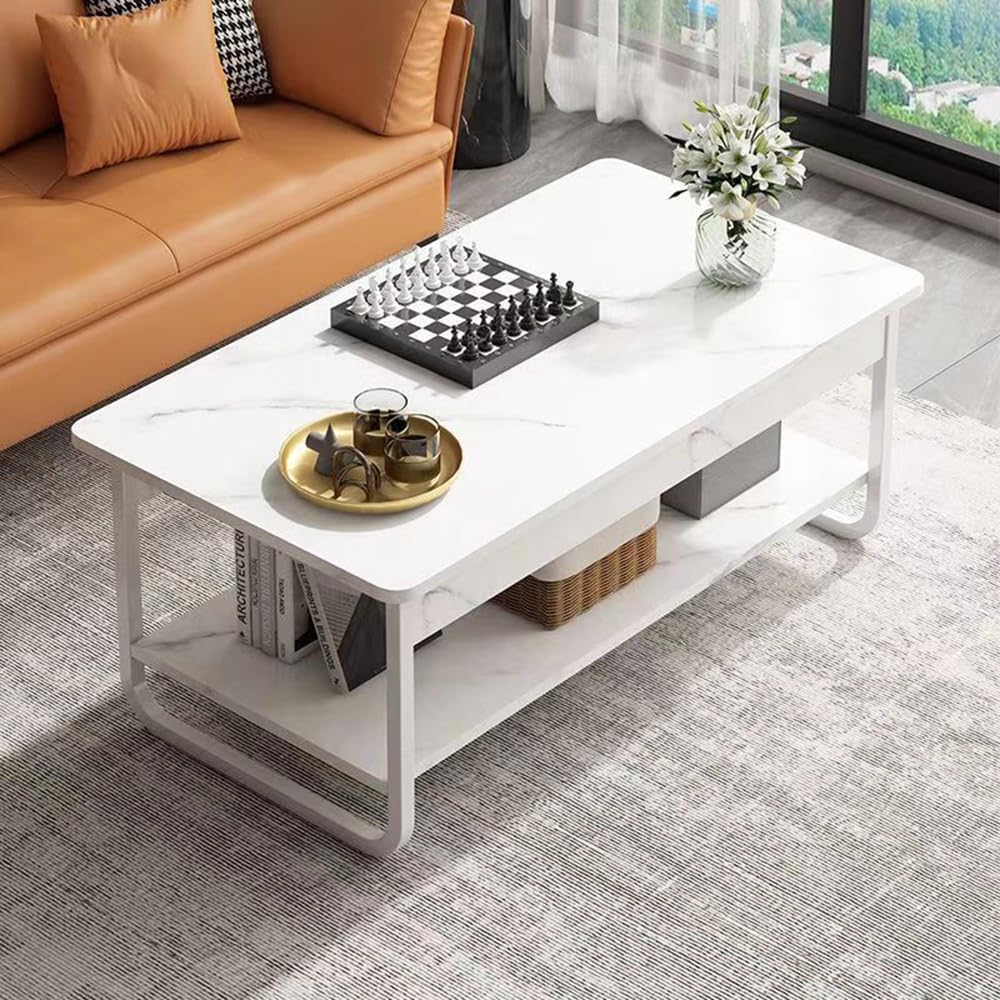 RESIGILAT - Masa de cafea rectangulara din MDF pentru living, cu o polita si cadru metalic