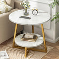 Masuta rotunda 2 niveluri cu blat tip marmura si picioare metalice incrucisate, design modern 50 X 57 CM