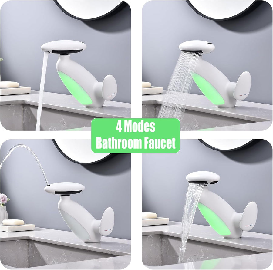 Baterie Chiuveta Baie Premium, 4 Tipuri de Jet, Cap Retractabil, Iluminare LED, Control Inteligent al Apei, Cartus Ceramic
