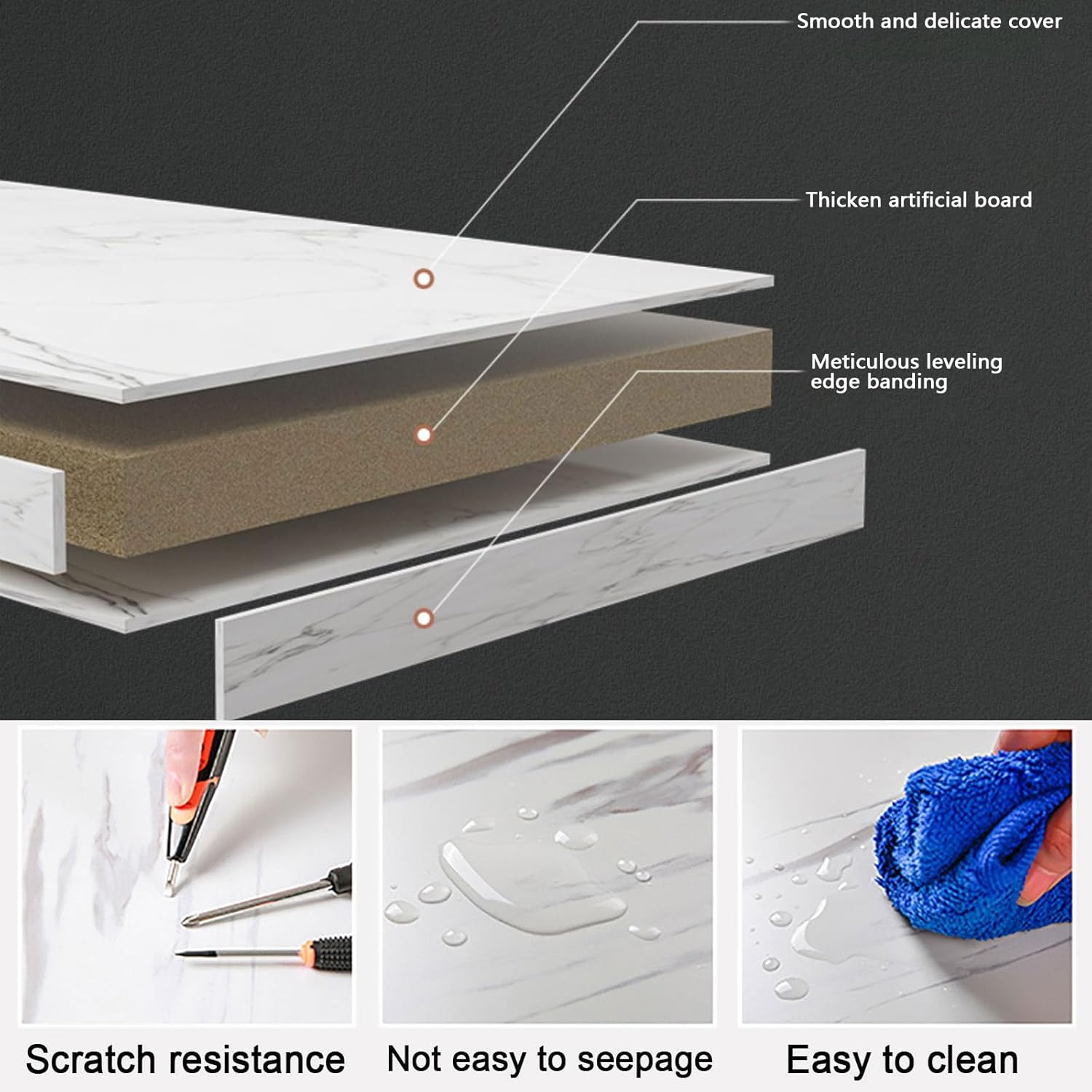 RESIGILAT - Masuta de cafea ovala, minimalista, design nordic, aspect marmura alba, 120 x 60 x 45 cm