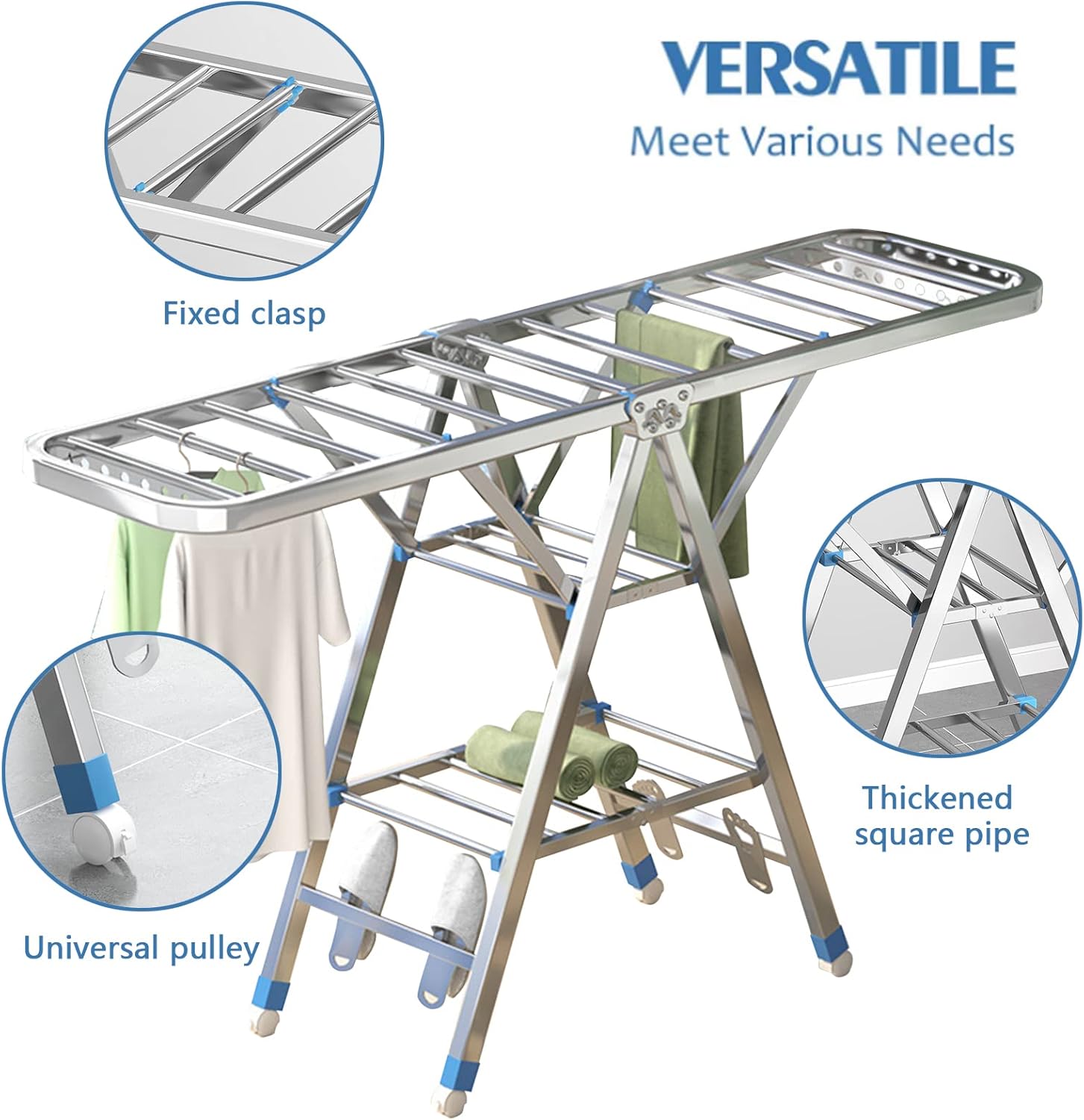 Uscator rufe pliabil metalic premium 150x90x46 cm – suport haine, dublu nivel, economisitor de spatiu