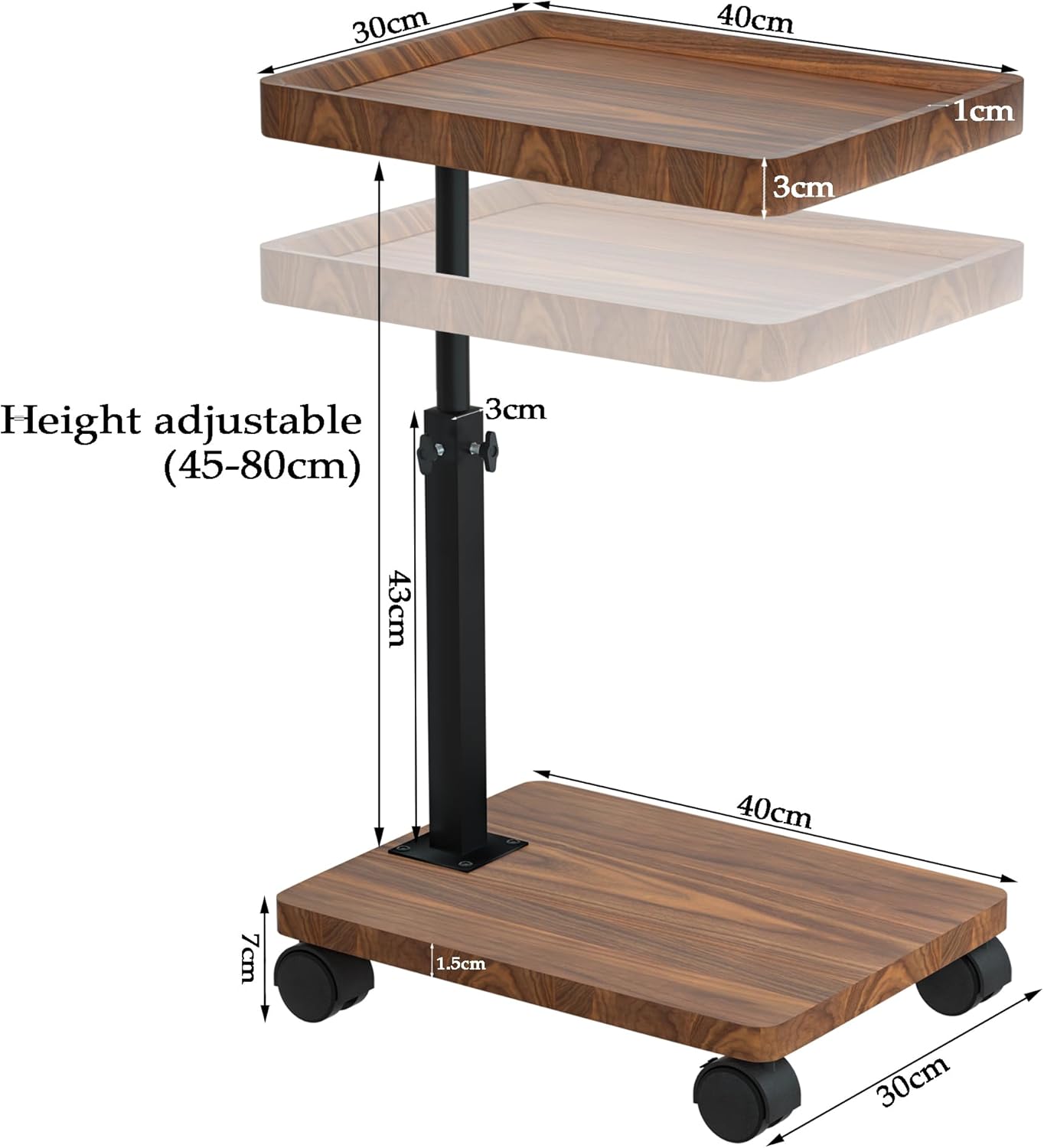 RESIGILAT - Masuta portabila pentru cafea, 2 blaturi MDF, inaltime ajustabila 45-80 cm, blat superior 40 x 30 cm, maro