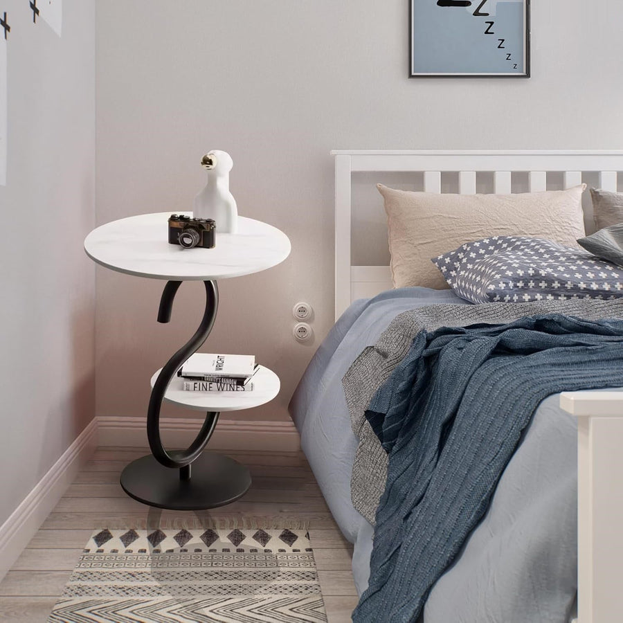 RESIGILAT - Masuta de cafea pentru living, cu cadru din metal si blat stil marmura, design nordic, elegant, 60x40cm