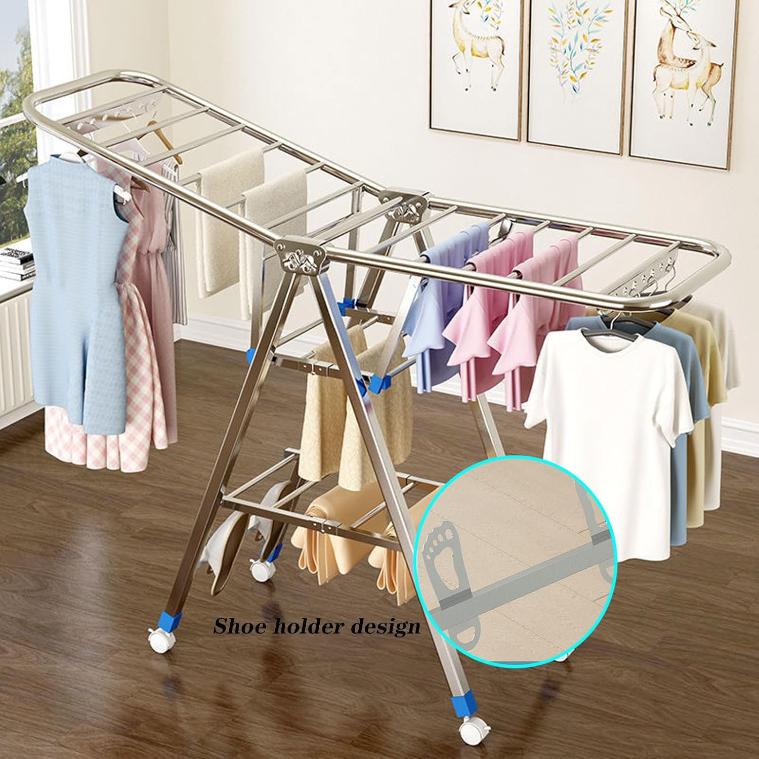 Uscator rufe pliabil metalic premium 150x90x46 cm – suport haine, dublu nivel, economisitor de spatiu