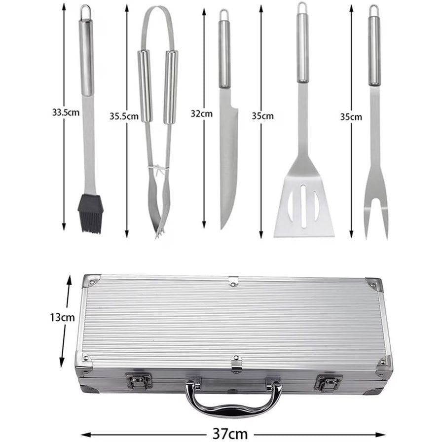 Set 5 Ustensile Gratar Otel Inoxidabil cu Cutie Depozitare Aluminiu - detaliu produs