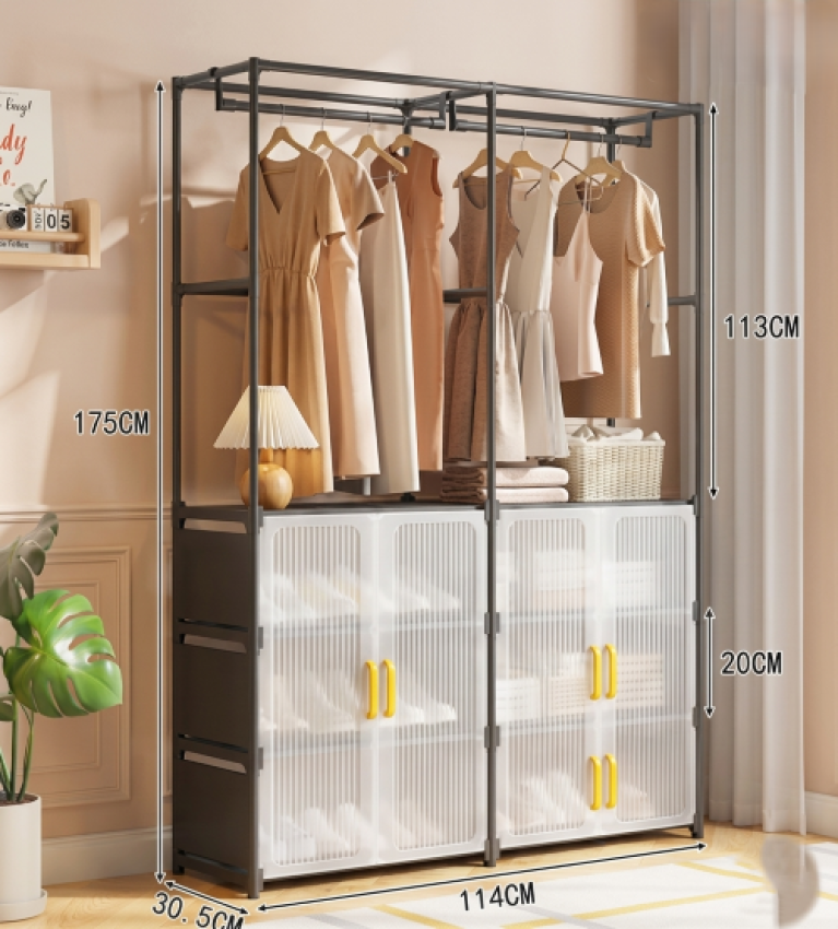 Dulap pentru Pantofi cu Usa Dubla 6 Sertare si Suport Haine 175x30.5x114 cm - imagine principala