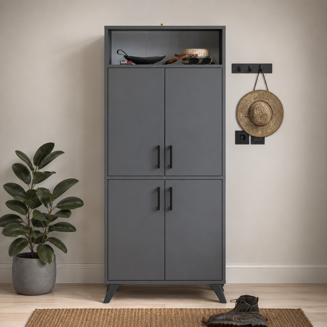 RESIGILAT - Pantofar modern 72x32x170 cm, cu 4 usi si 9 rafturi, pentru hol, intrare sau depozitare incaltaminte