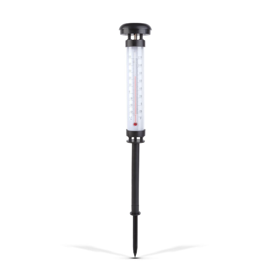 Set 2 Termometre Solare de Gradina cu Lampa LED Afisaj Dual Celsius Fahrenheit 35cm Negru - detaliu produs