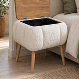 LINA Noptiera cu Spatiu Depozitare Tapitata Boucle Alb 45x35x45 cm Design Scandinav - detaliu produs