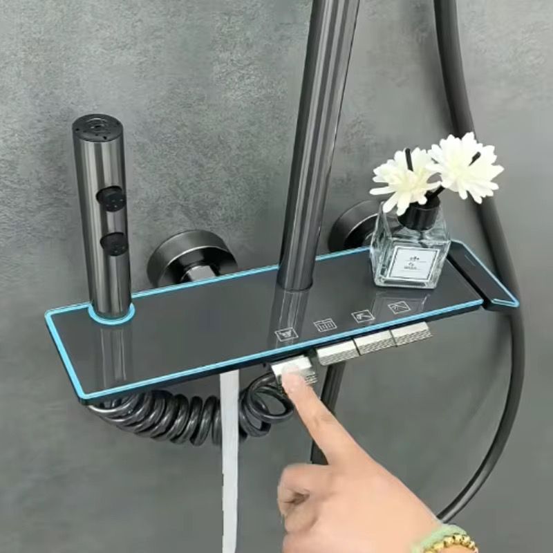 Coloana Dus Smart cu Lumini LED, Afisaj LED, Control Termostatic, 4 Moduri de Pulverizare, Rotatie 360°, Para Dus si Robinet Ascuns, Fara Conectare Electrica