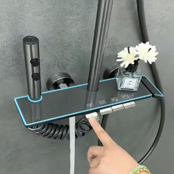 Coloana Dus Smart cu Lumini LED, Afisaj LED, Control Termostatic, 4 Moduri de Pulverizare, Rotatie 360°, Para Dus si Robinet Ascuns, Fara Conectare Electrica